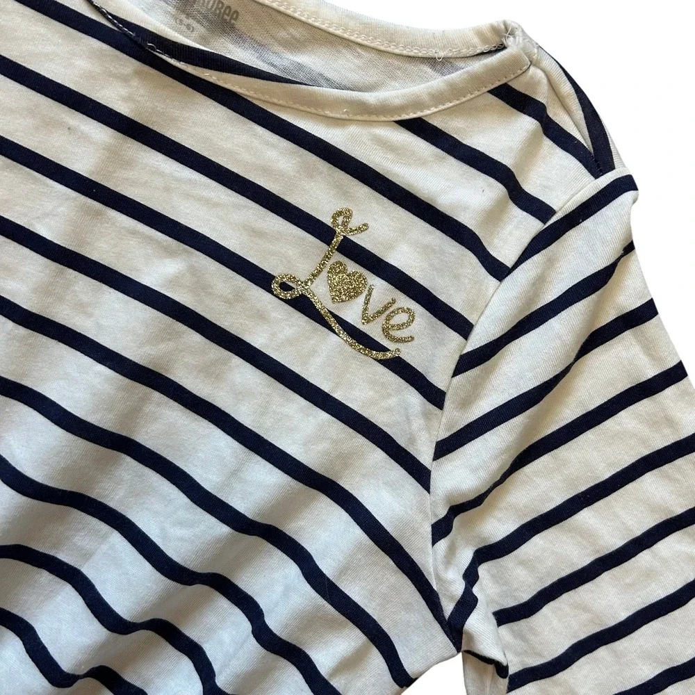 Gymoboree Girls Dress 5-6 Long Sleeve Striped Love Graphic Casual‎